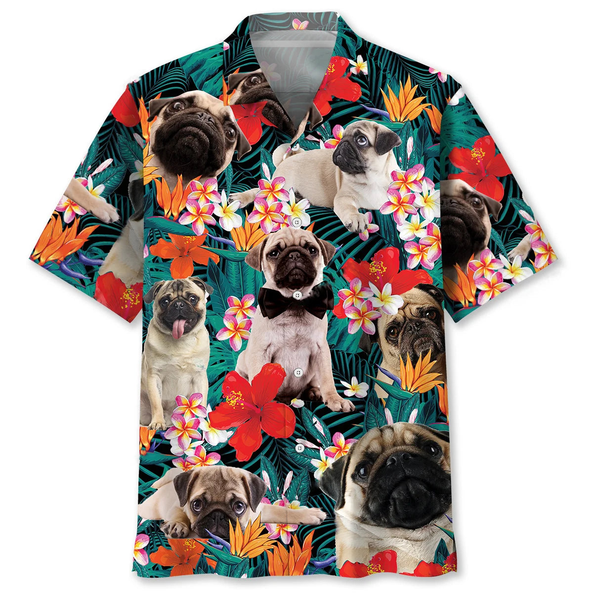 Pug Floral Hawaiian Shirt, custom shirt gift for men