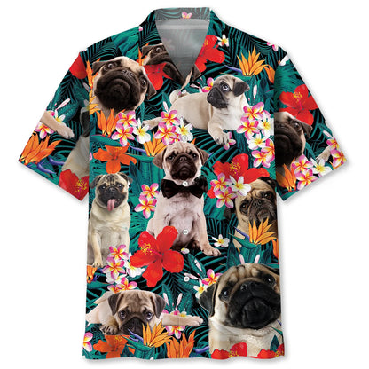 Pug Floral Hawaiian Shirt, custom shirt gift for men