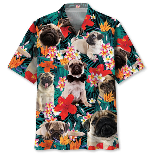 Pug Floral Hawaiian Shirt, custom shirt gift for men