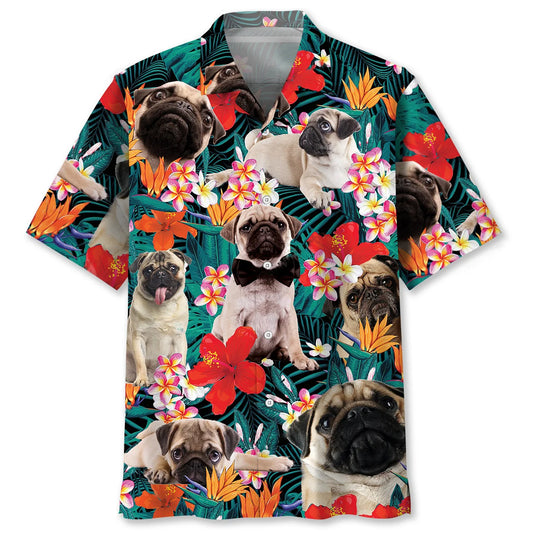 Pug Floral Hawaiian Shirt, custom shirt gift for men