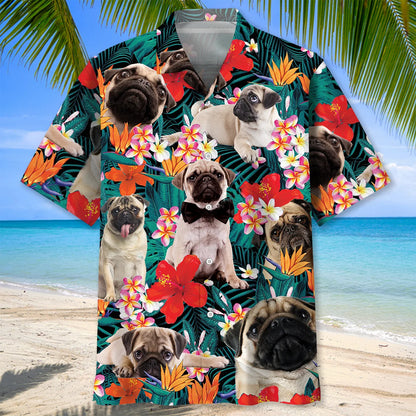 Pug Floral Hawaiian Shirt, custom shirt gift for men (view 2)