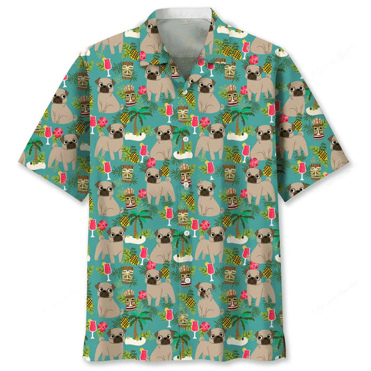 Pug Hawaiian Beach Hawaiian Shirt, custom shirt gift for men