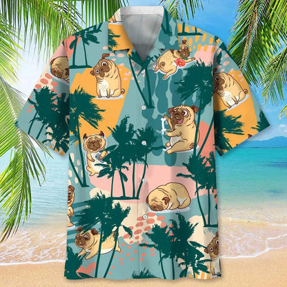 Pug Palm Tree Colorful Hawaiian Shirt, custom shirt gift for men (view 2)