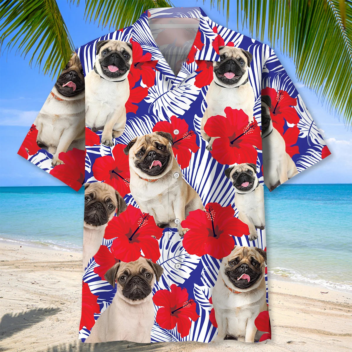 Pug Tropical Hawaiian Shirt, custom shirt gift for men