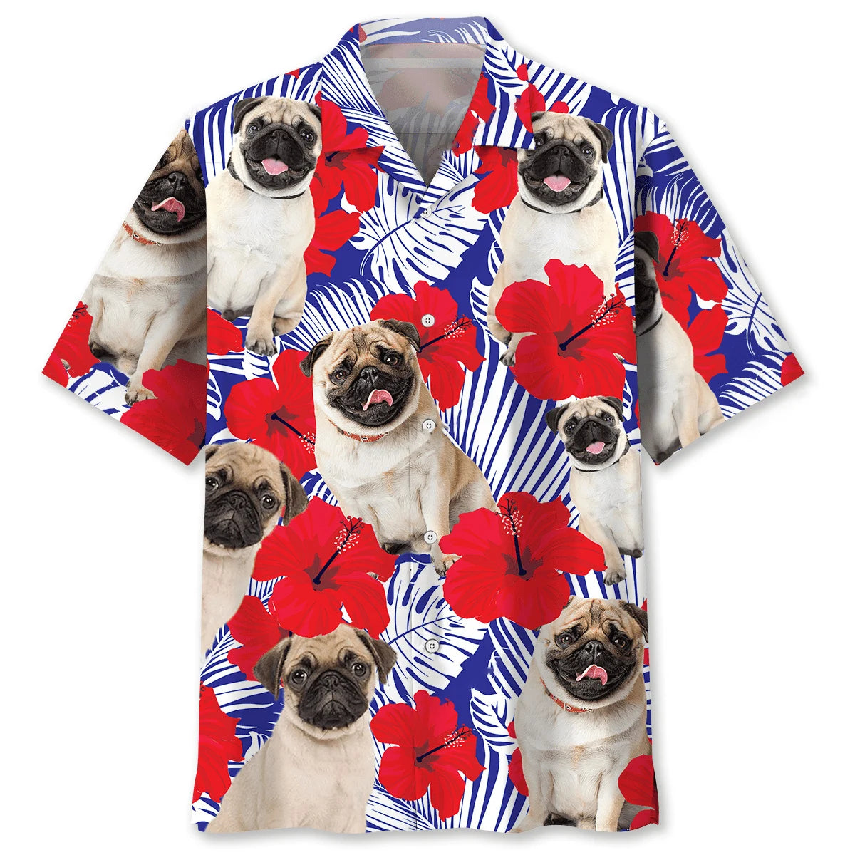 Pug Tropical Hawaiian Shirt, custom shirt gift for men (view 2)