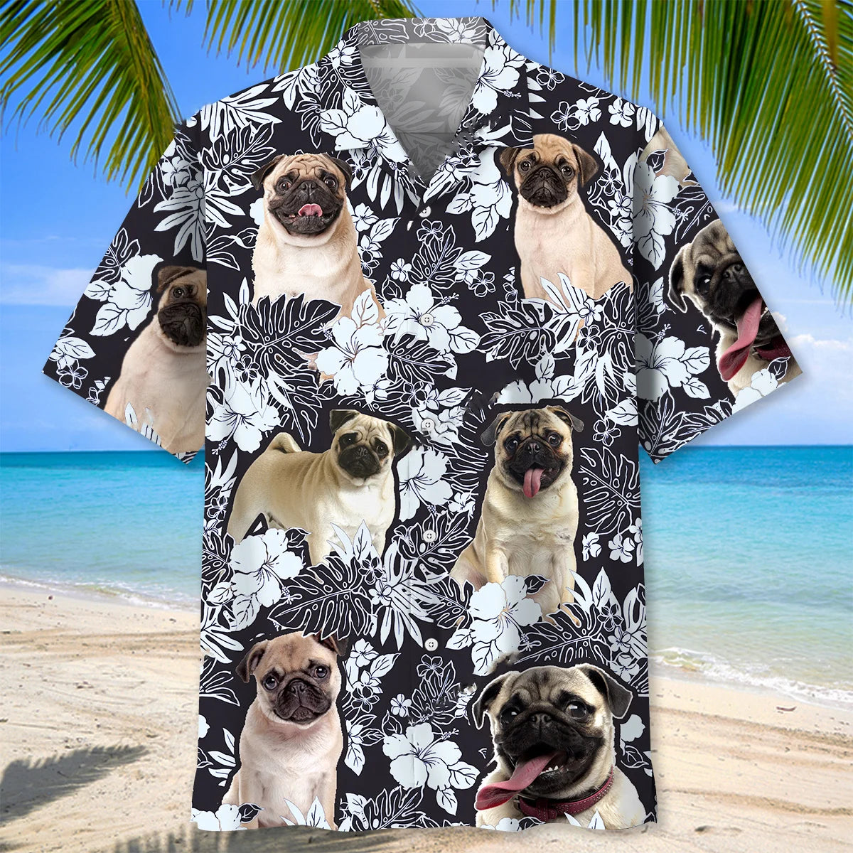 Pug Tropical Men Hawaiian Shirt, custom shirt gift for men