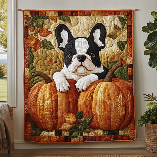 Pumpkin Bulldog Quilt Blanket