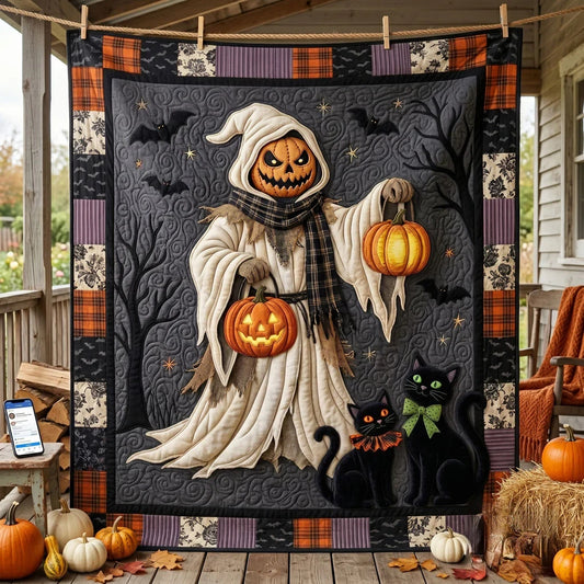 Pumpkin Ghost And Black Cats Halloween Quilt Blanket