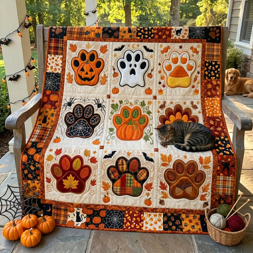 Pumpkin Paws Halloween Quilt Blanket