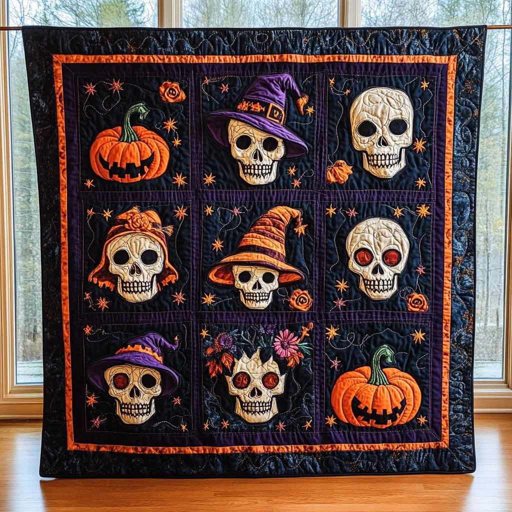 Pumpkin Skulls Quilt Blanket