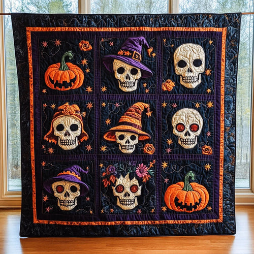 Pumpkin Skulls Quilt Blanket