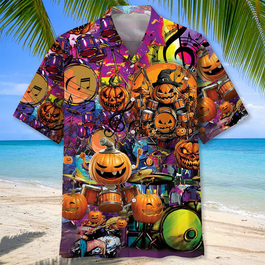 Pumpkin Drummer Halloween Hawaiian Shirt, custom shirt gift for men
