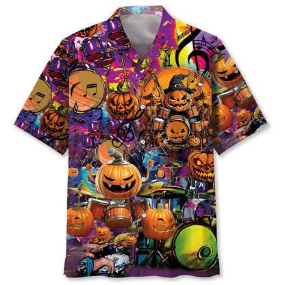 Pumpkin Drummer Halloween Hawaiian Shirt, custom shirt gift for men (view 2)