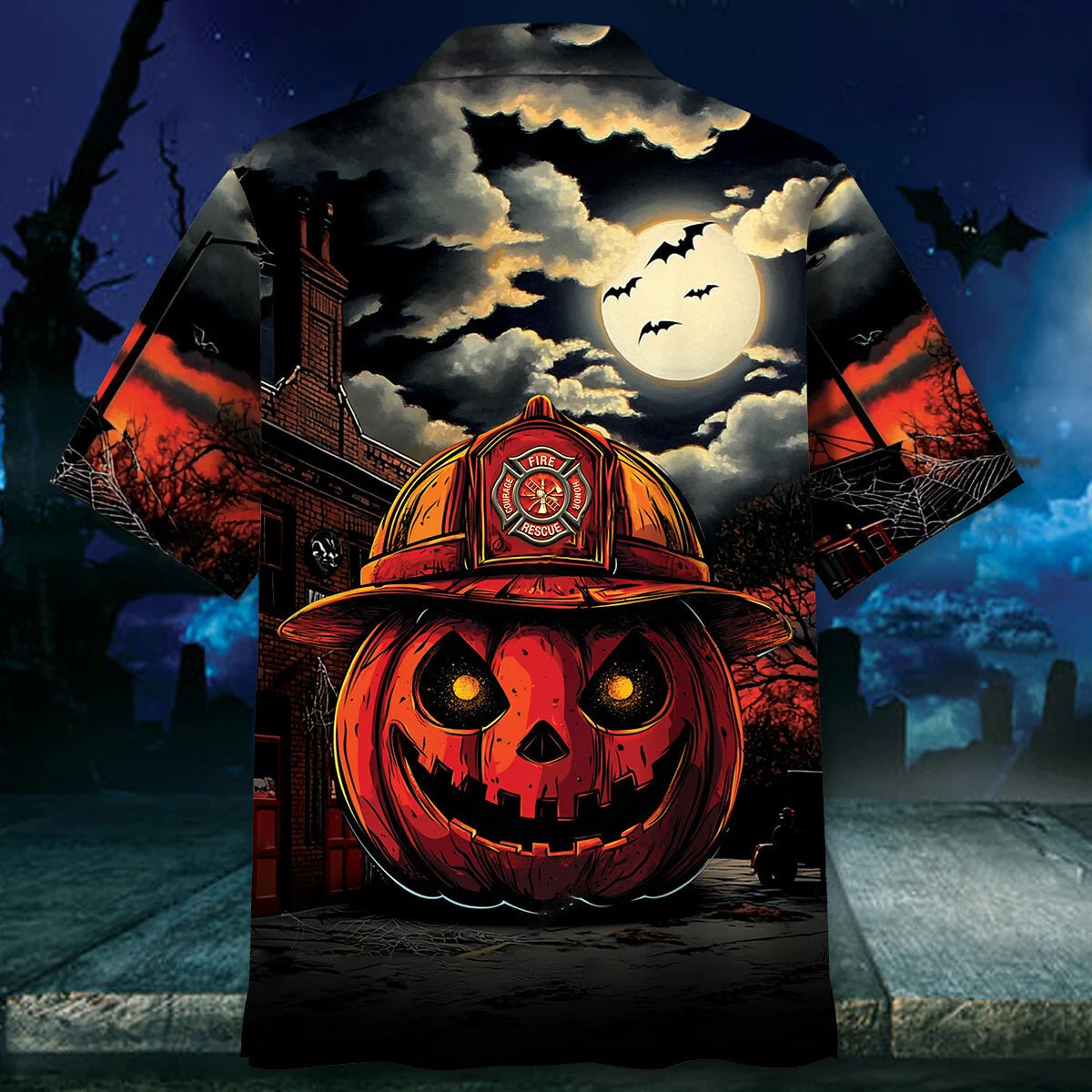 Pumpkin Firefighter Hawaiian Shirt, custom shirt gift for men (view 3)