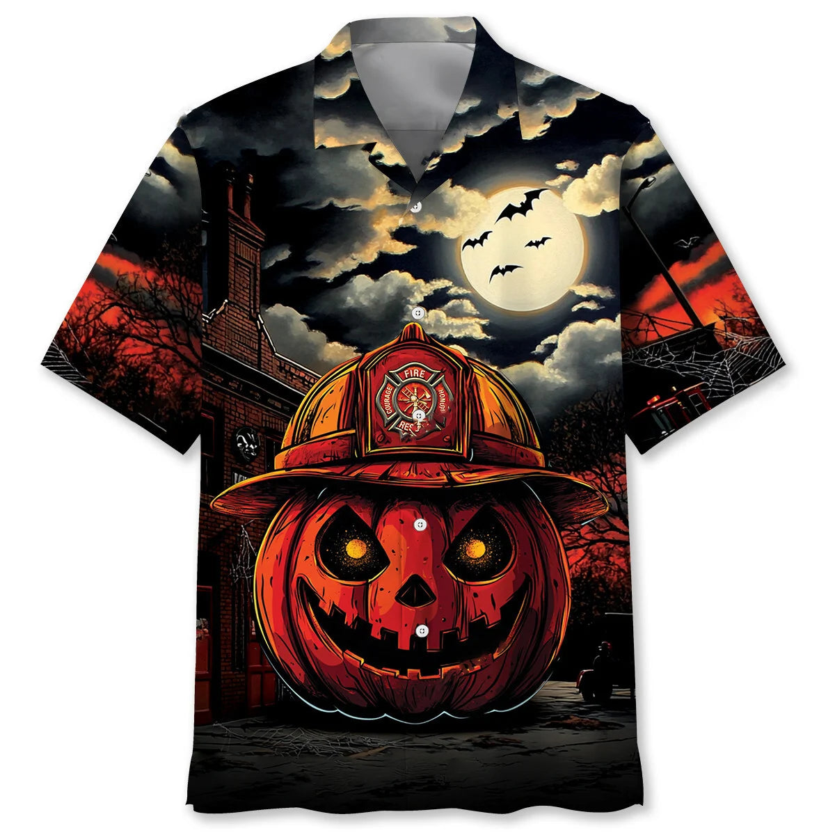 Pumpkin Firefighter Hawaiian Shirt, custom shirt gift for men (view 4)