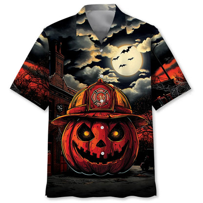 Pumpkin Firefighter Hawaiian Shirt, custom shirt gift for men (view 4)