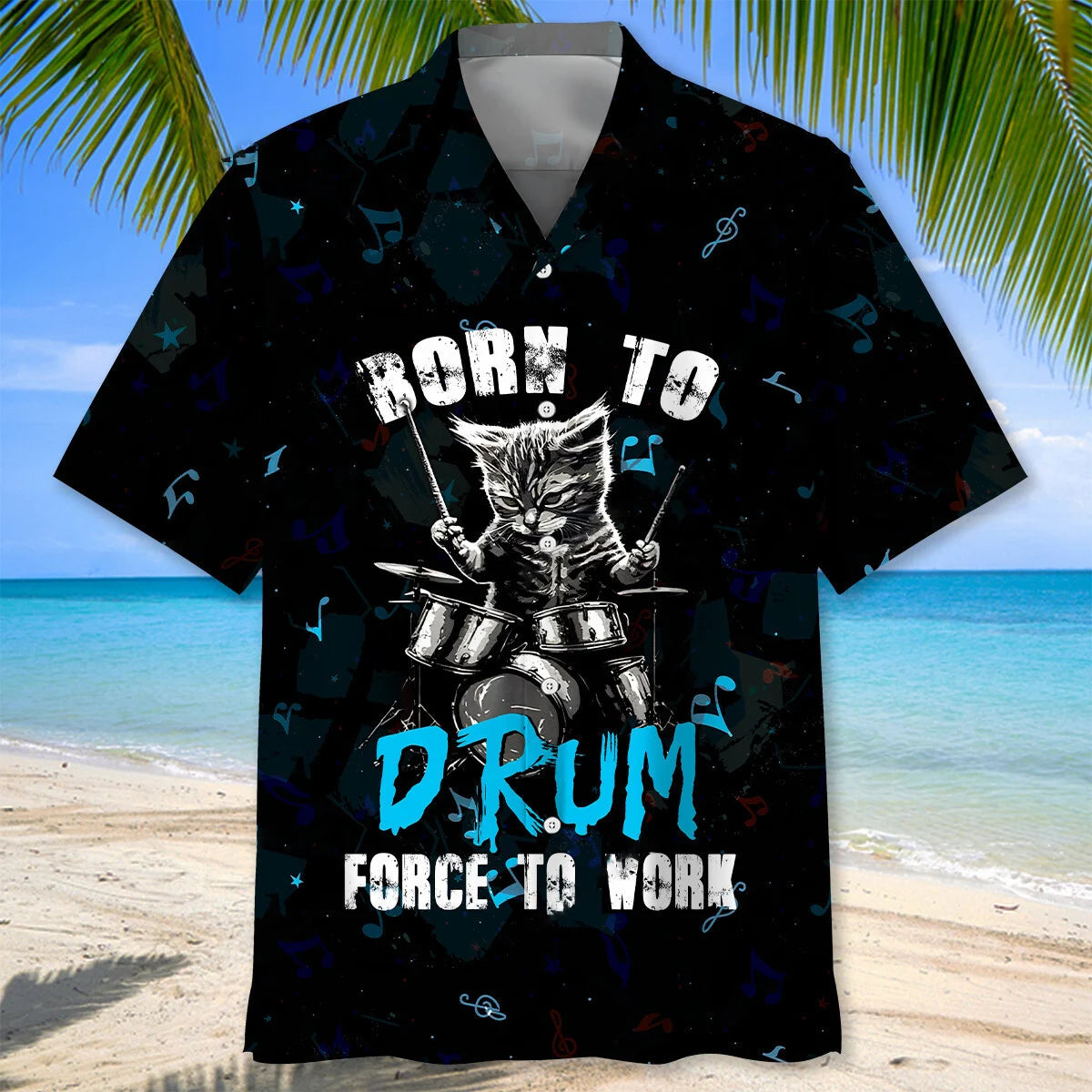 Punk Rockstar Kitty Cat Drummer Playing Drums Hawaiian Shirt, custom shirt gift for men