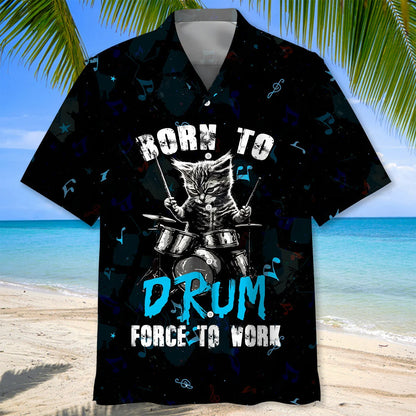 Punk Rockstar Kitty Cat Drummer Playing Drums Hawaiian Shirt, custom shirt gift for men
