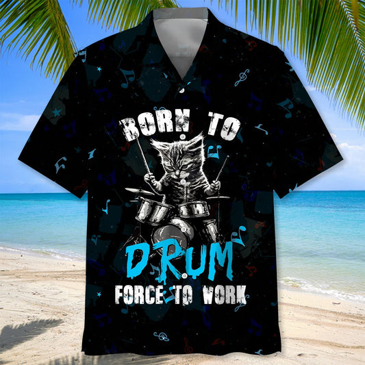 Punk Rockstar Kitty Cat Drummer Playing Drums Hawaiian Shirt, custom shirt gift for men