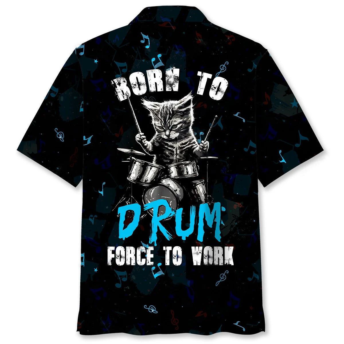 Punk Rockstar Kitty Cat Drummer Playing Drums Hawaiian Shirt, custom shirt gift for men (view 2)
