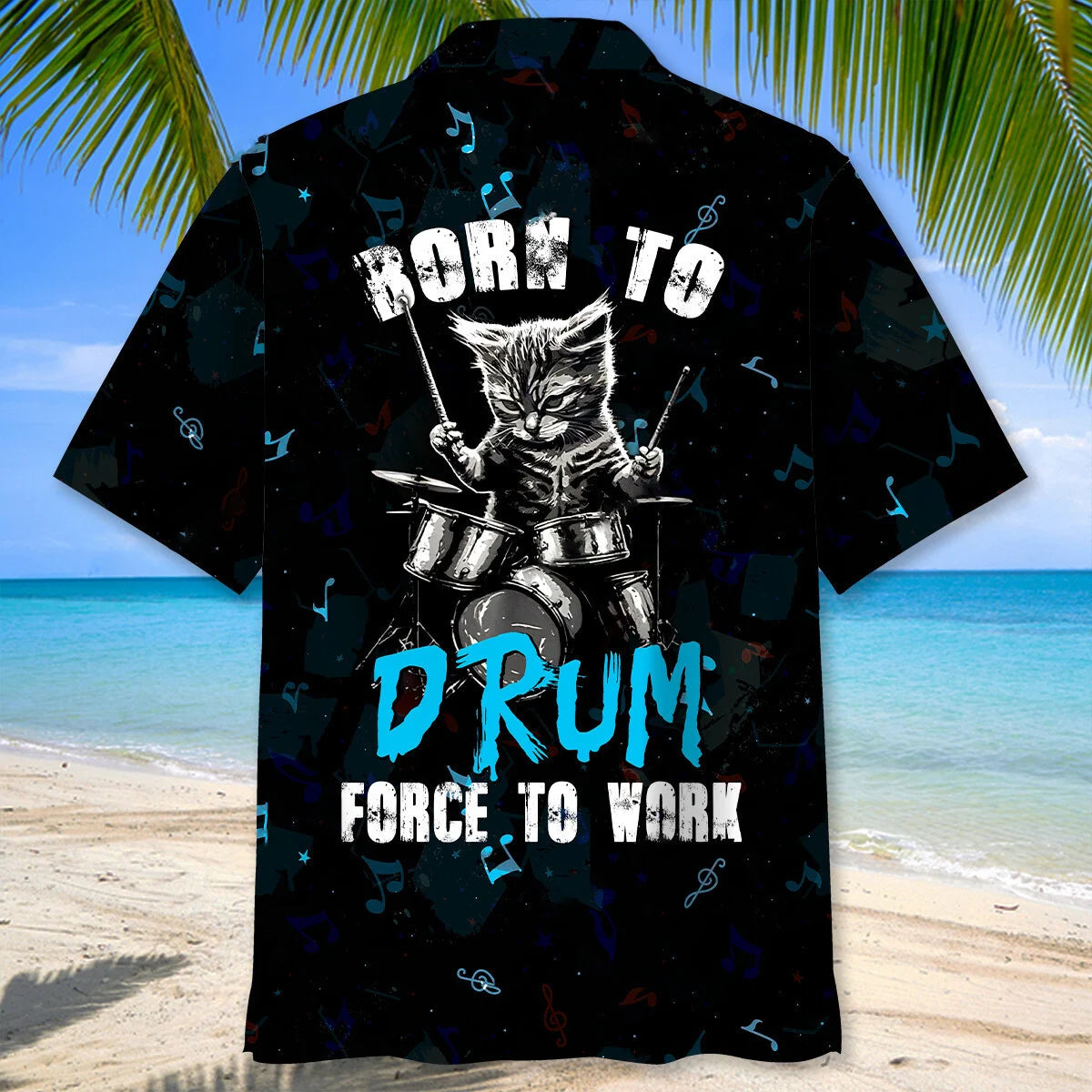 Punk Rockstar Kitty Cat Drummer Playing Drums Hawaiian Shirt, custom shirt gift for men (view 3)