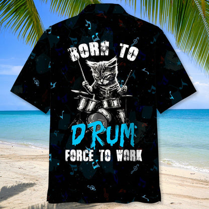 Punk Rockstar Kitty Cat Drummer Playing Drums Hawaiian Shirt, custom shirt gift for men (view 3)