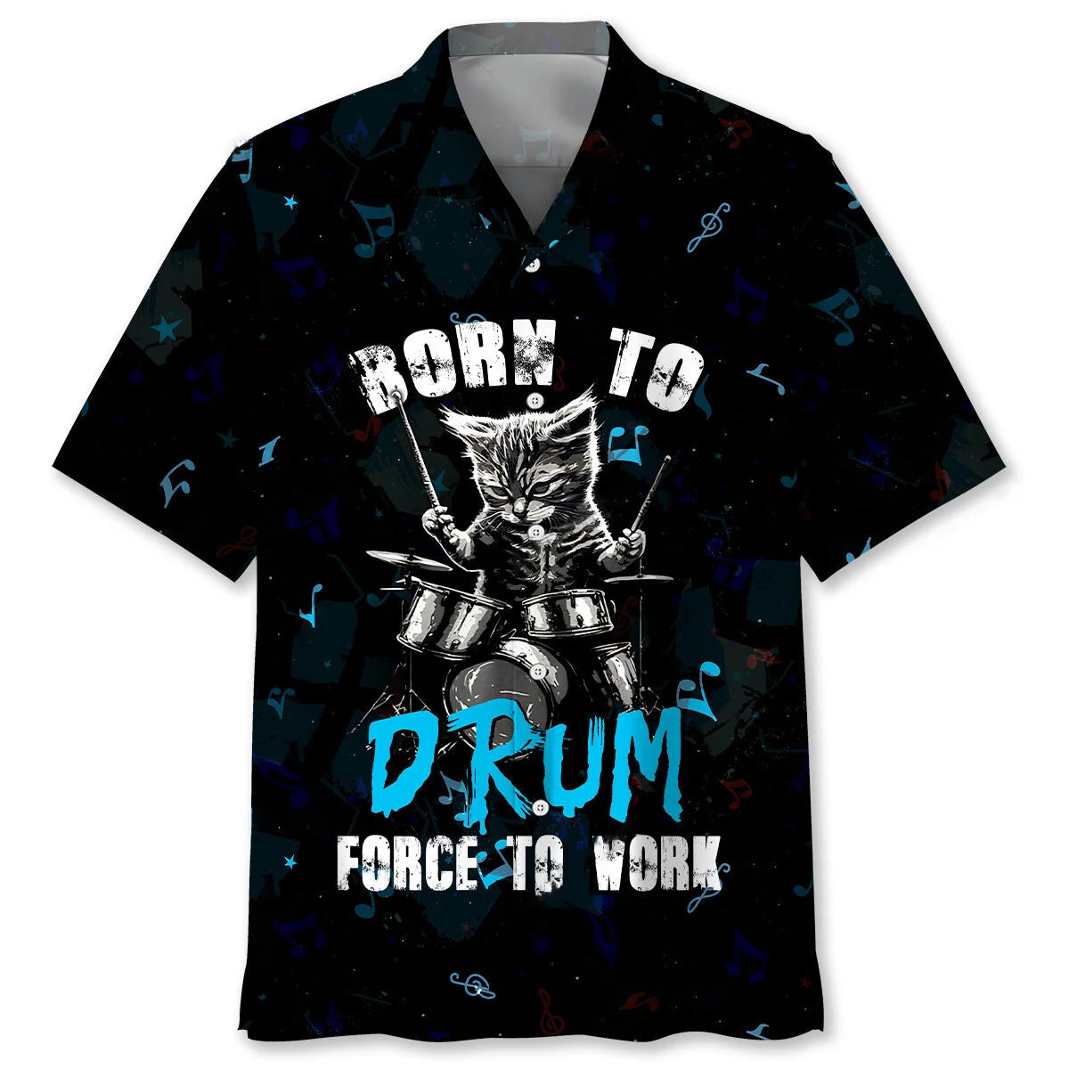 Punk Rockstar Kitty Cat Drummer Playing Drums Hawaiian Shirt, custom shirt gift for men (view 4)