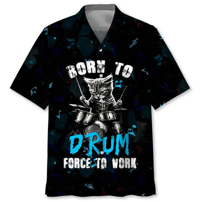 Punk Rockstar Kitty Cat Drummer Playing Drums Hawaiian Shirt, custom shirt gift for men (view 4)