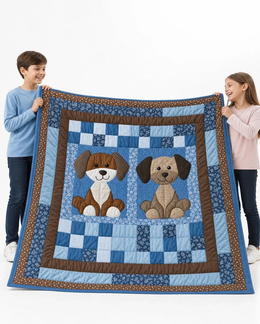 Puppy Pals Quilt Blanket - Quilted Blanket by OtterMia
