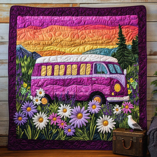 Purple Camper Van Quilt Blanket