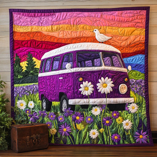 Purple Camper Van Quilt Blanket