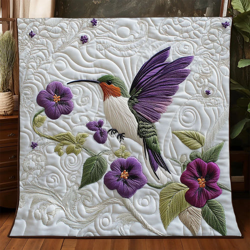 Purple Hummingbird Quilt Blanket