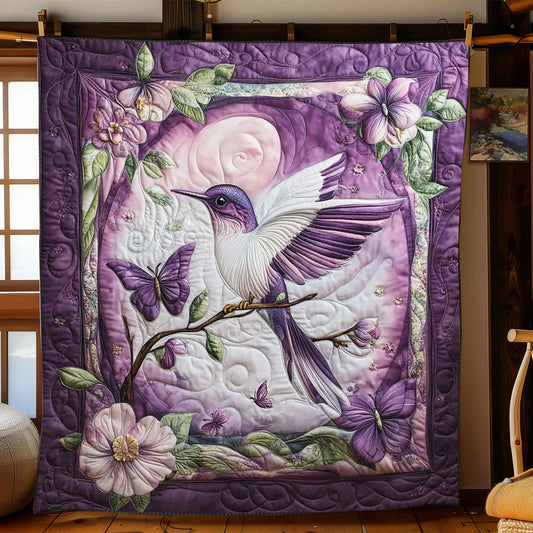 Purple Hummingbird Quilt Blanket