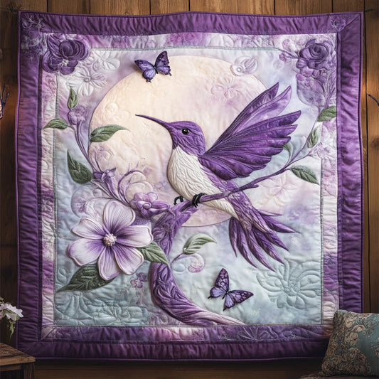 Purple Hummingbird Quilt Blanket