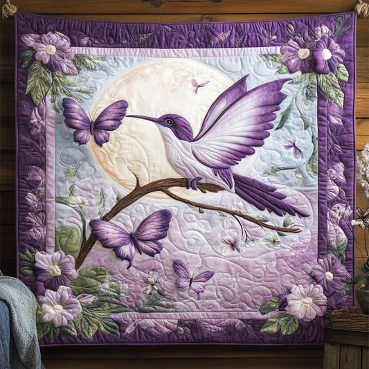 Purple Hummingbird Quilt Blanket