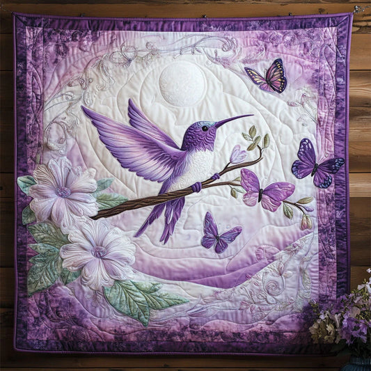 Purple Hummingbird Quilt Blanket