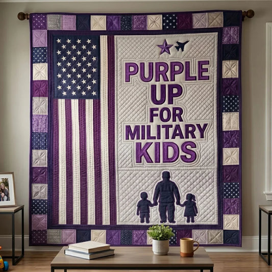 Purple Pride Military Kids Quilt Blanket