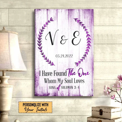 personalized i have found the one whom my soul loves wall art canvas with custom initials and date (view 4)