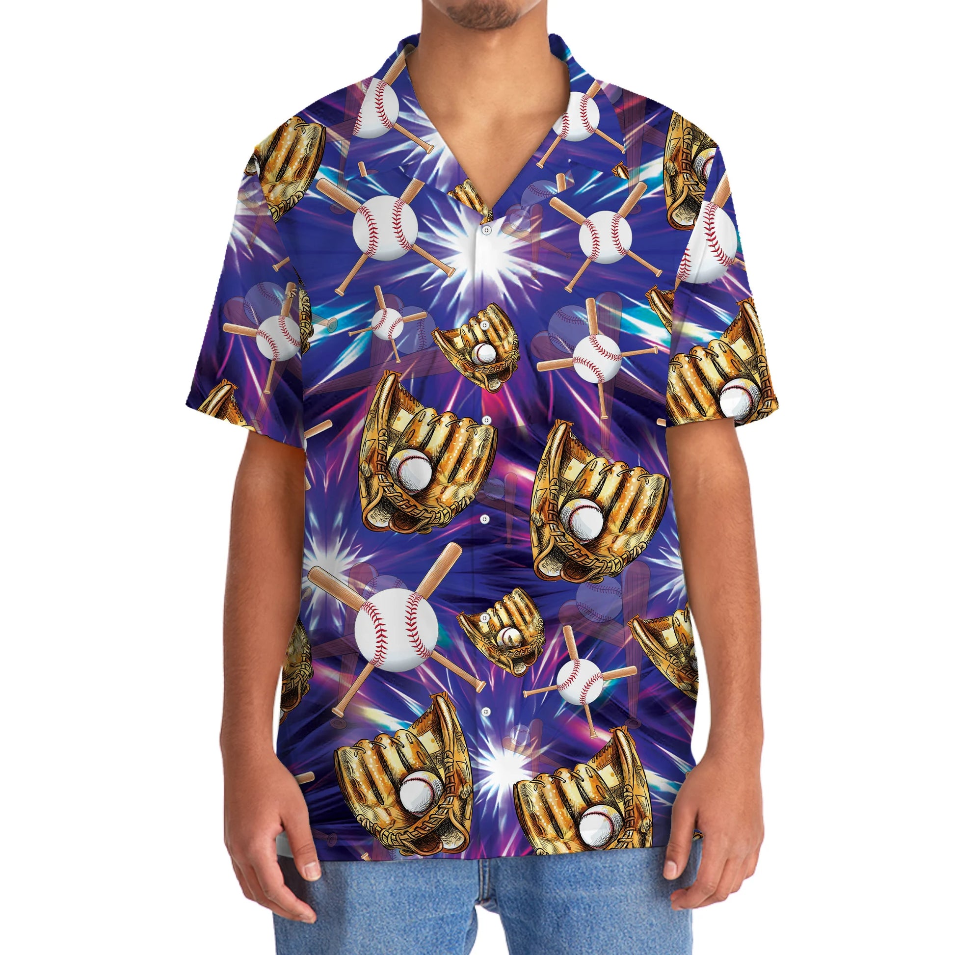 Purple Baseball Gloves Hawaiian Shirt, custom shirt gift for men (view 3)