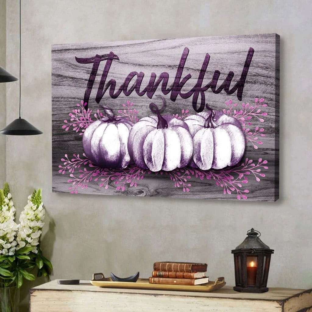 thankful fall pumpkins thanksgiving wall art canvas (Landscape) (view 4)