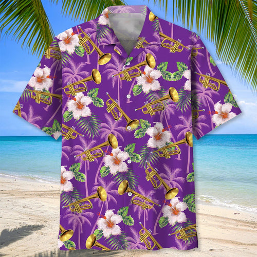 Purple Palm Tree Trumpet Hawaiian Shirt, custom shirt gift for men
