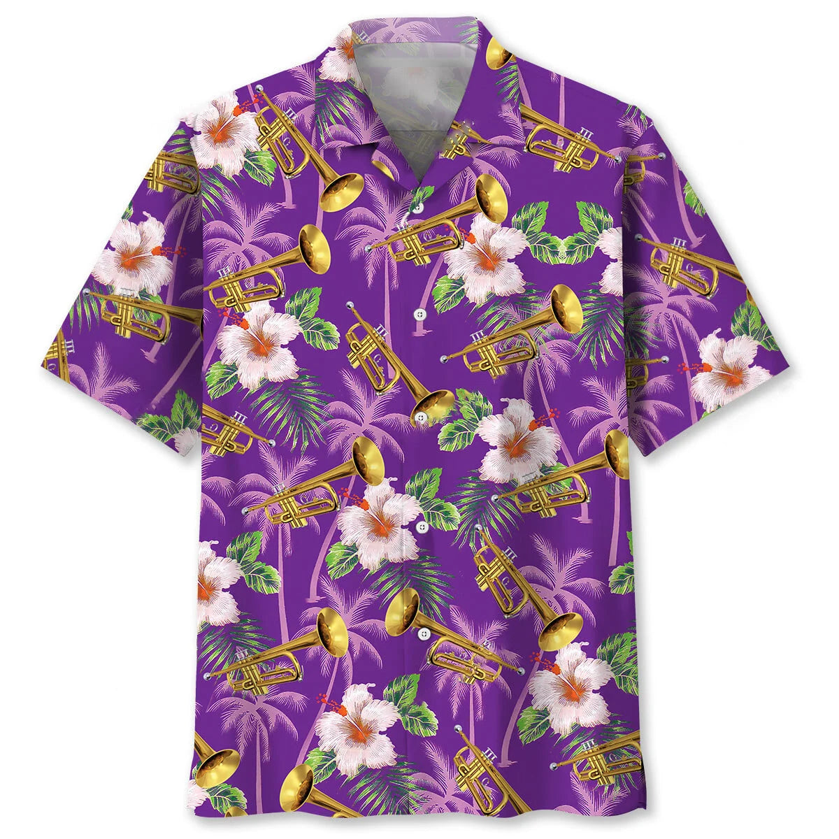 Purple Palm Tree Trumpet Hawaiian Shirt, custom shirt gift for men (view 2)