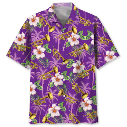 Purple Palm Tree Trumpet Hawaiian Shirt, custom shirt gift for men (view 2)