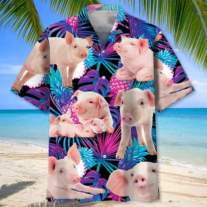 Purple Tropical Pig Hawaiian Shirt, custom shirt gift for men
