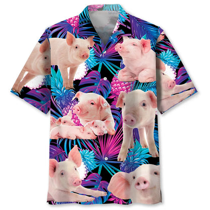 Purple Tropical Pig Hawaiian Shirt, custom shirt gift for men (view 2)