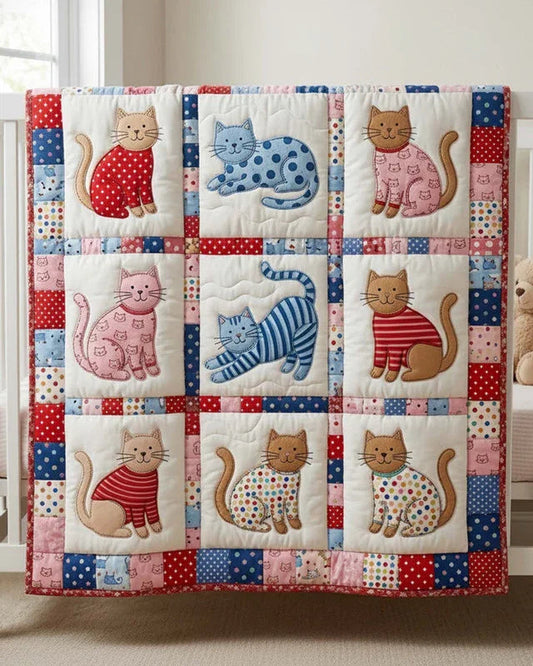 Pyjamas Cat Quilt Blanket - Quilted Blanket by OtterMia