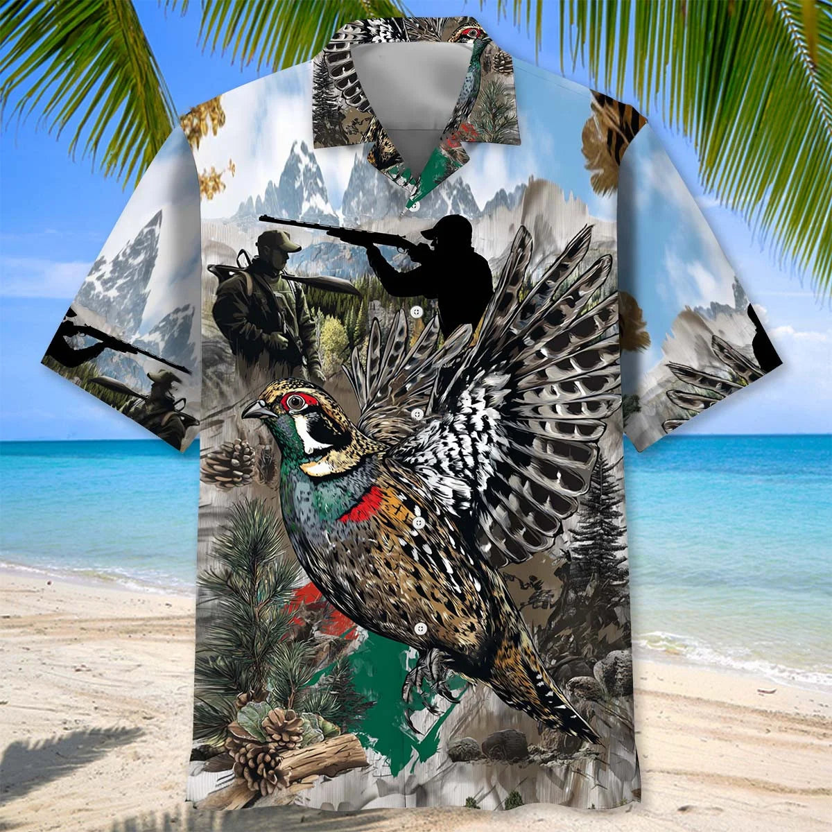Quail Bird and Hunter in the Wild Hawaiian Shirt, custom shirt gift for men (view 2)