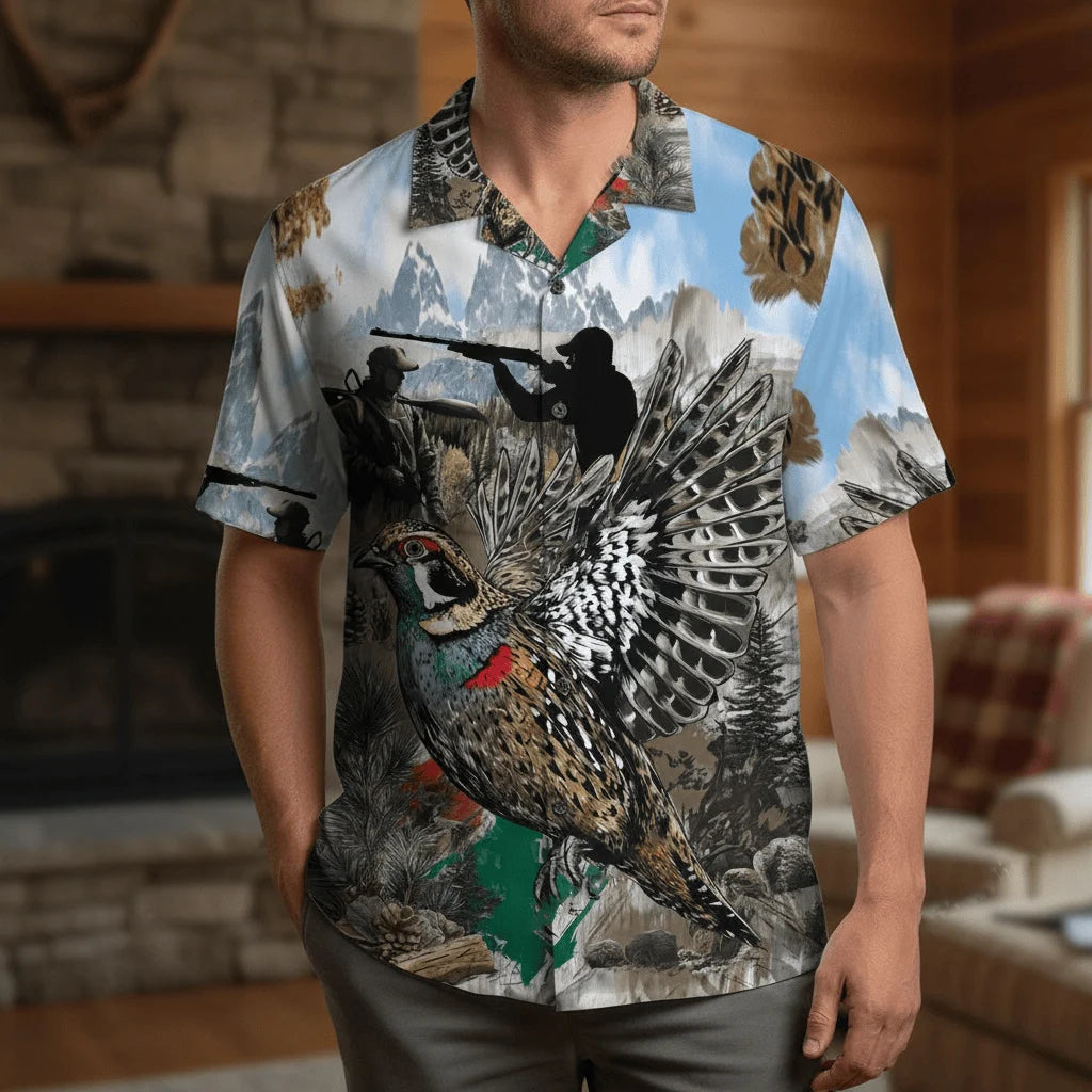 Quail Bird and Hunter in the Wild Hawaiian Shirt, custom shirt gift for men (view 3)