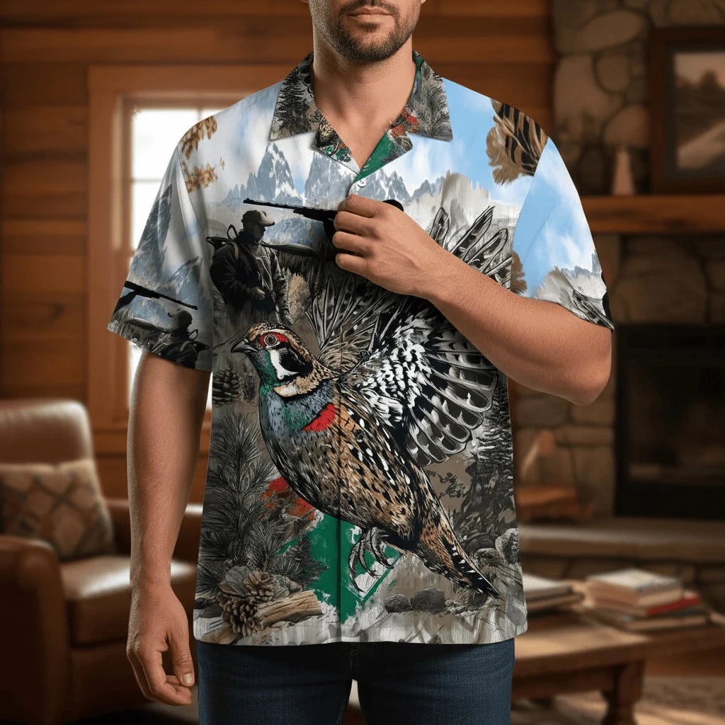 Quail Bird and Hunter in the Wild Hawaiian Shirt, custom shirt gift for men (view 4)
