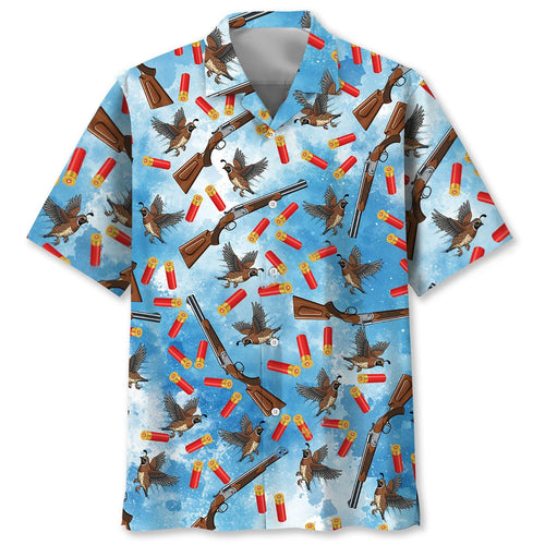 Quail Hunting Blue Hawaiian Shirt, custom shirt gift for men
